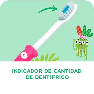 GUM BABY Cepillo de dientes con flechas apuntando al centro del cabezal del cepillo de dientes