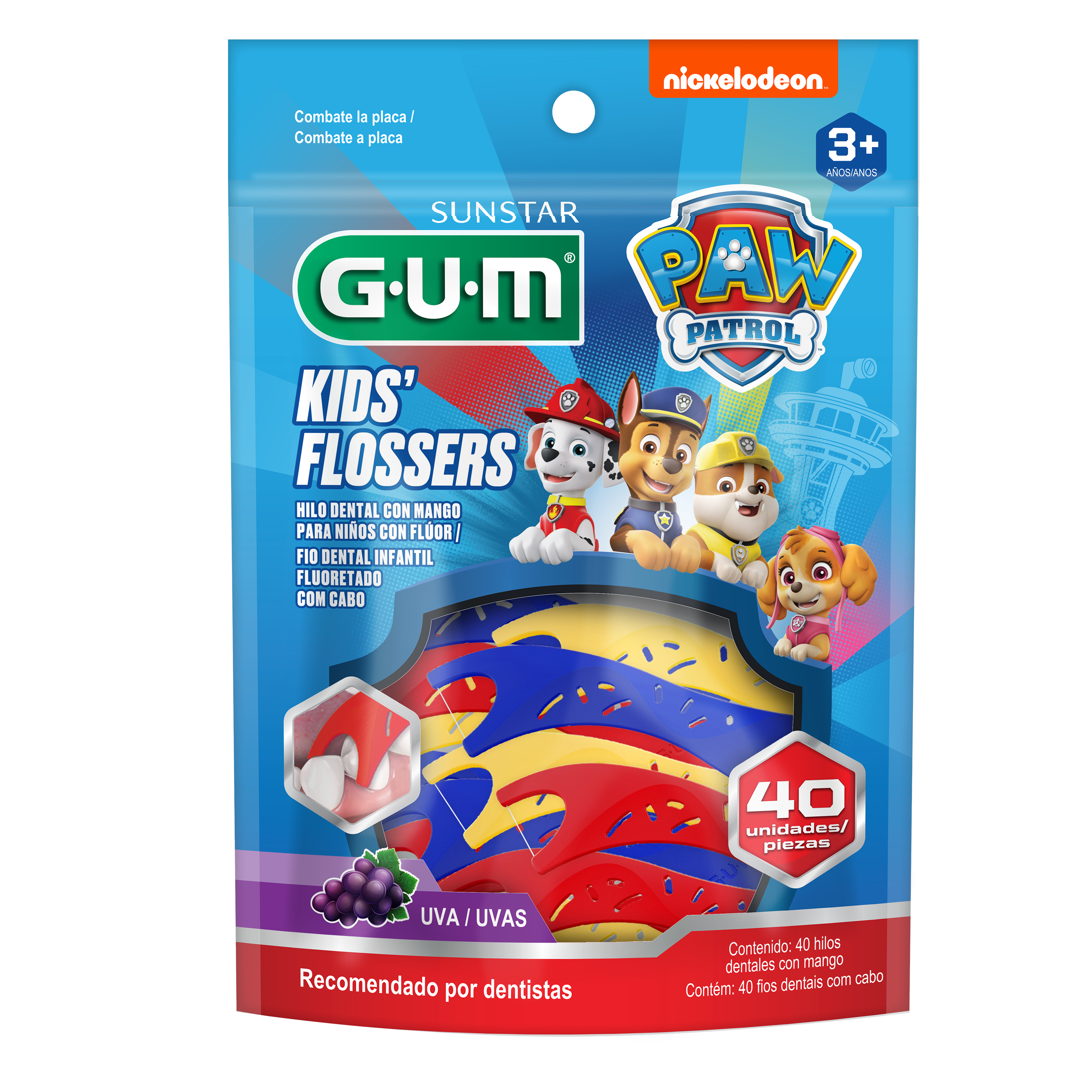 GUM PAW PATROL Hilo dental con mango para ninos / Flosser 40u.