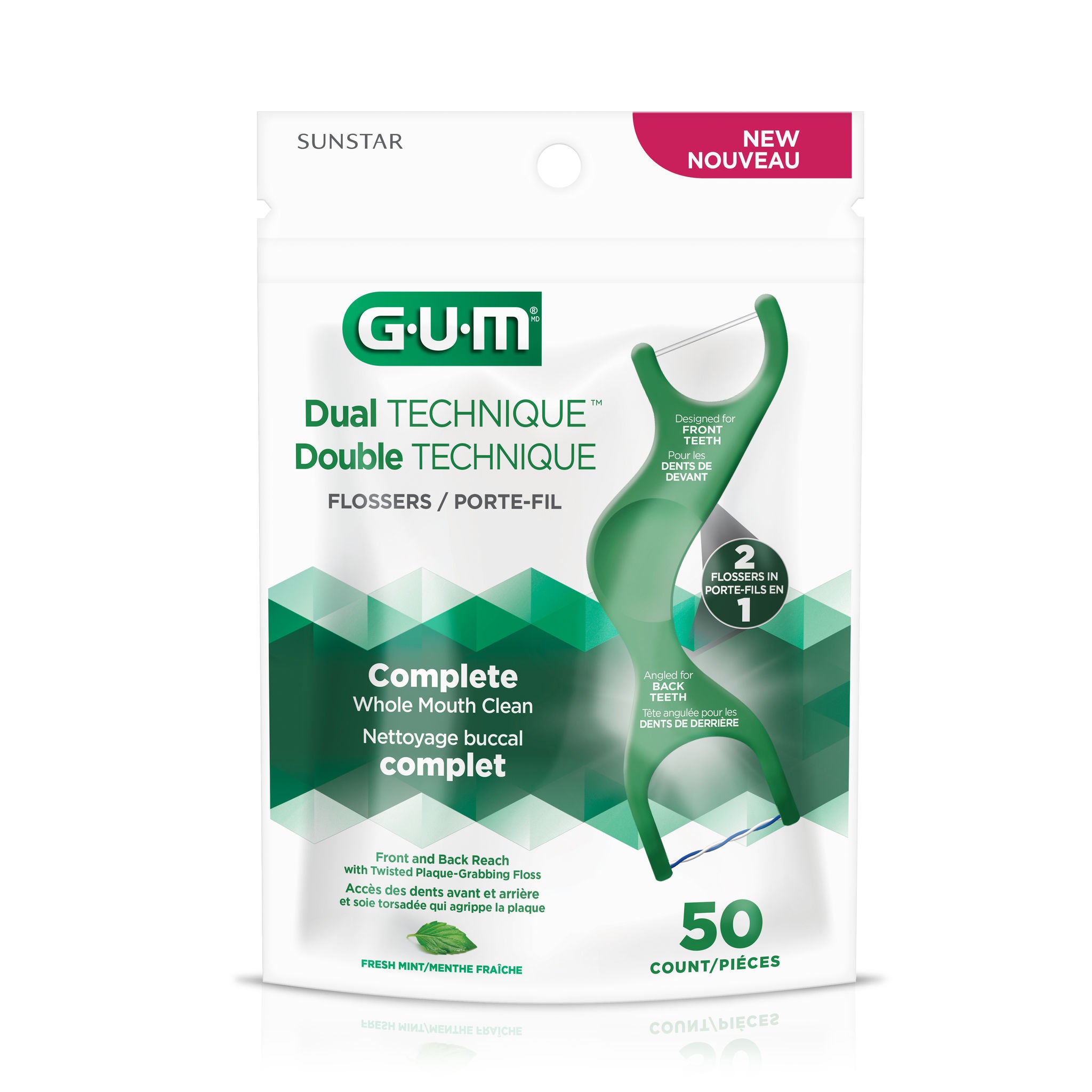 GUM FLOSSERS DUAL TECHNIQUE - Hilo Dental con mango 2 en 1