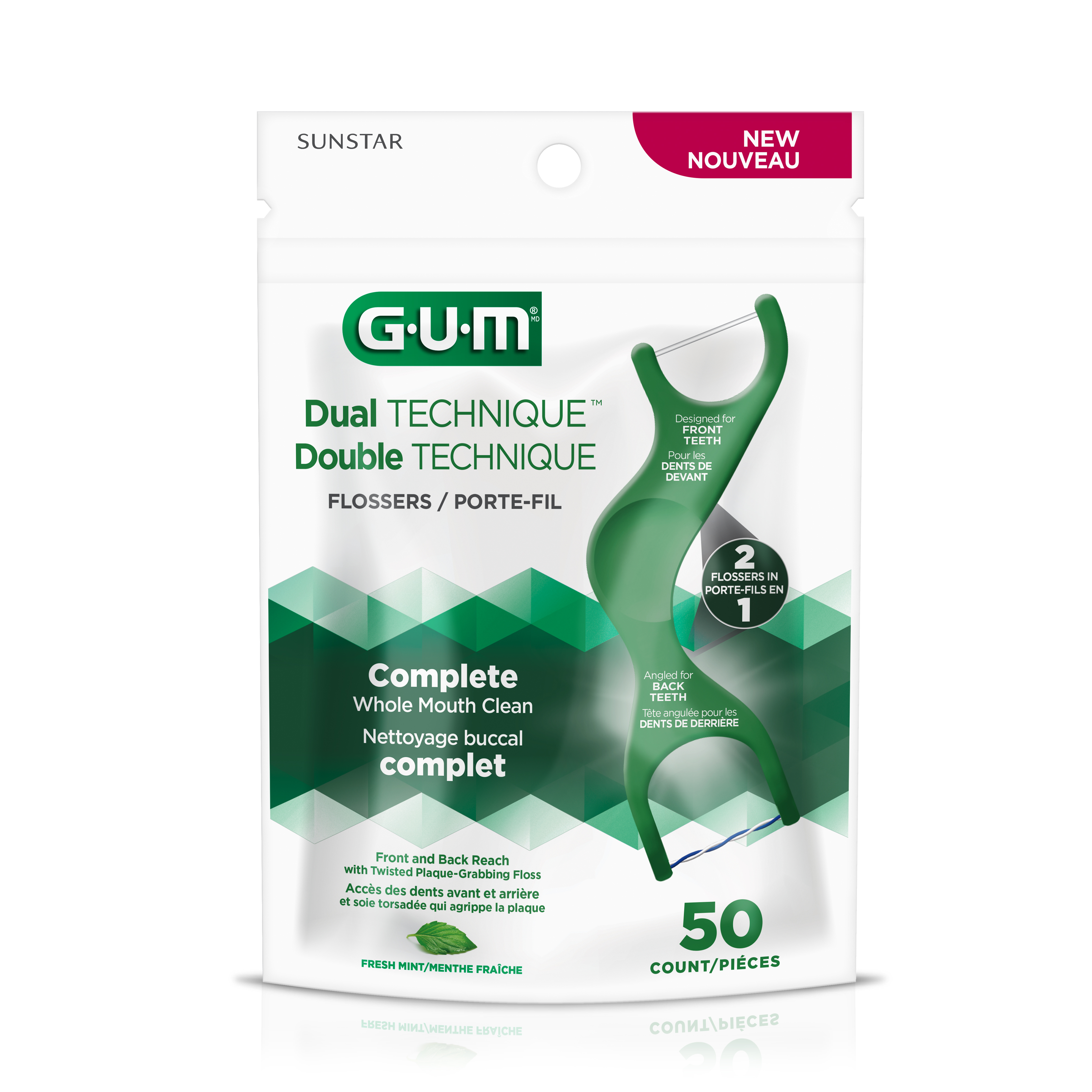 GUM FLOSSERS DUAL TECHNIQUE - Hilo Dental con mango 2 en 1