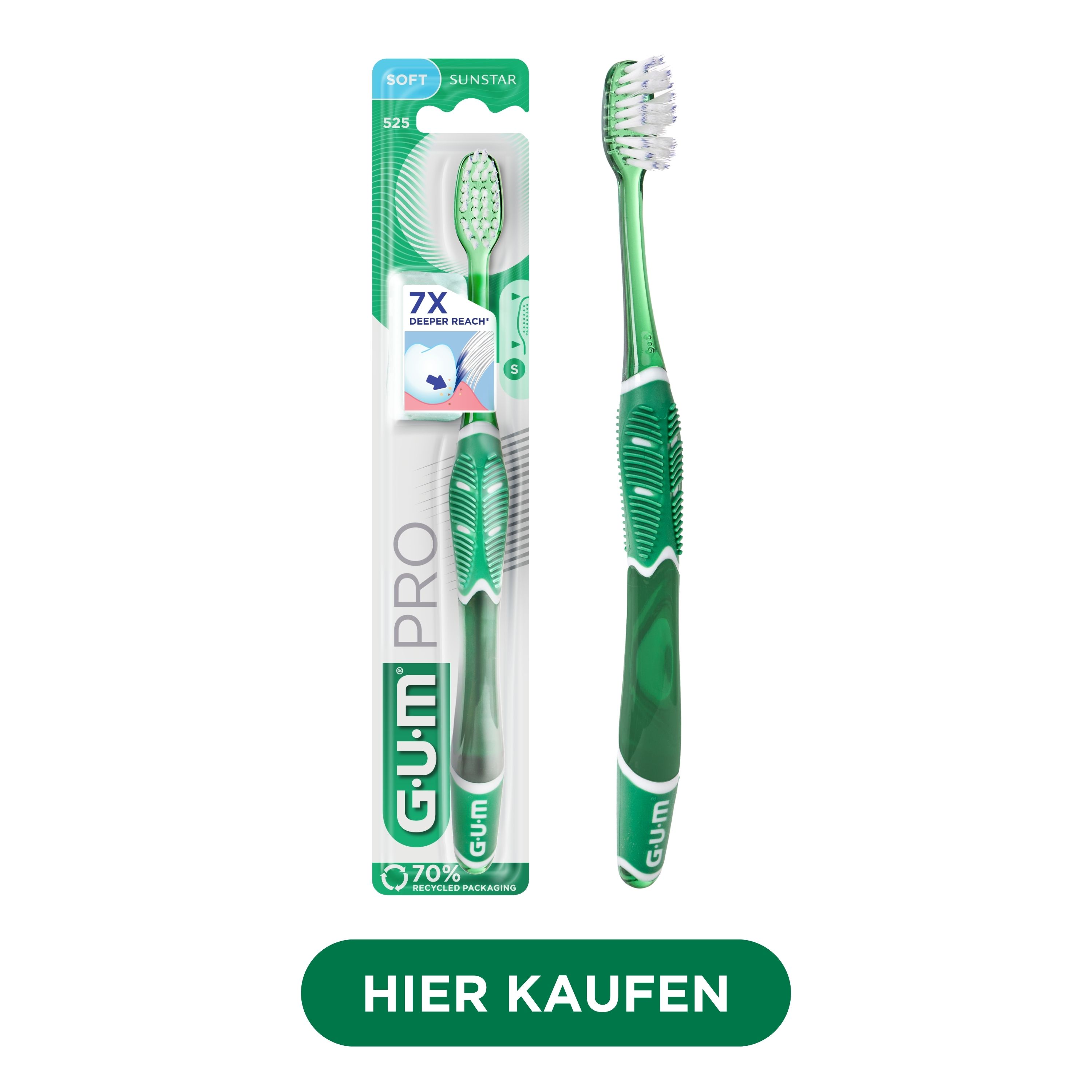 FR_IT_DE_Product catalogue hub images_with-badge_120625 - 525BTM-GUM-PRO-TOOTHBRUSH-COMPACT-SOFT-GREEN-hero-DTC
