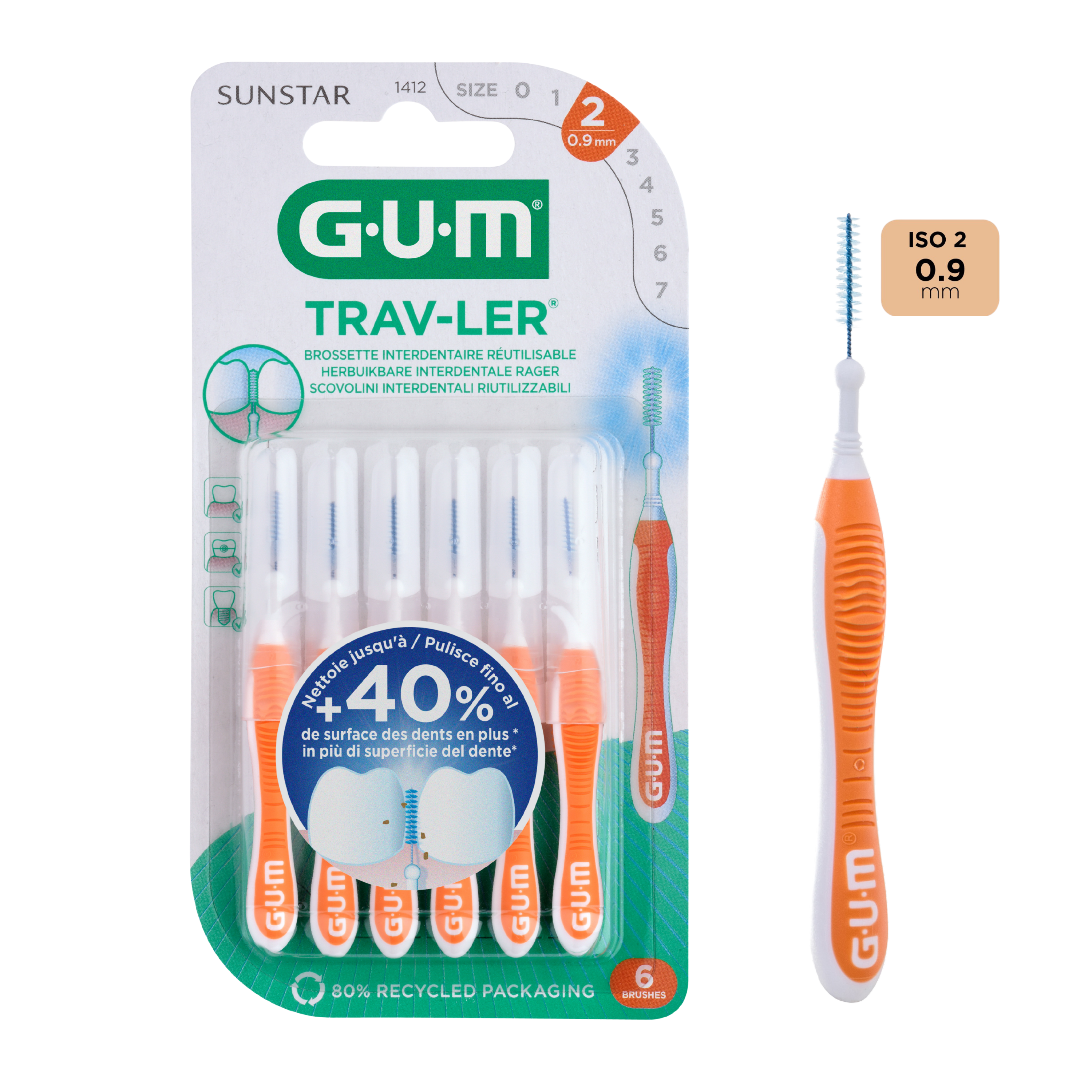 מברשת בין-שינית GUM TRAV-LER 0.9 מ"מ - חבילה בת 6