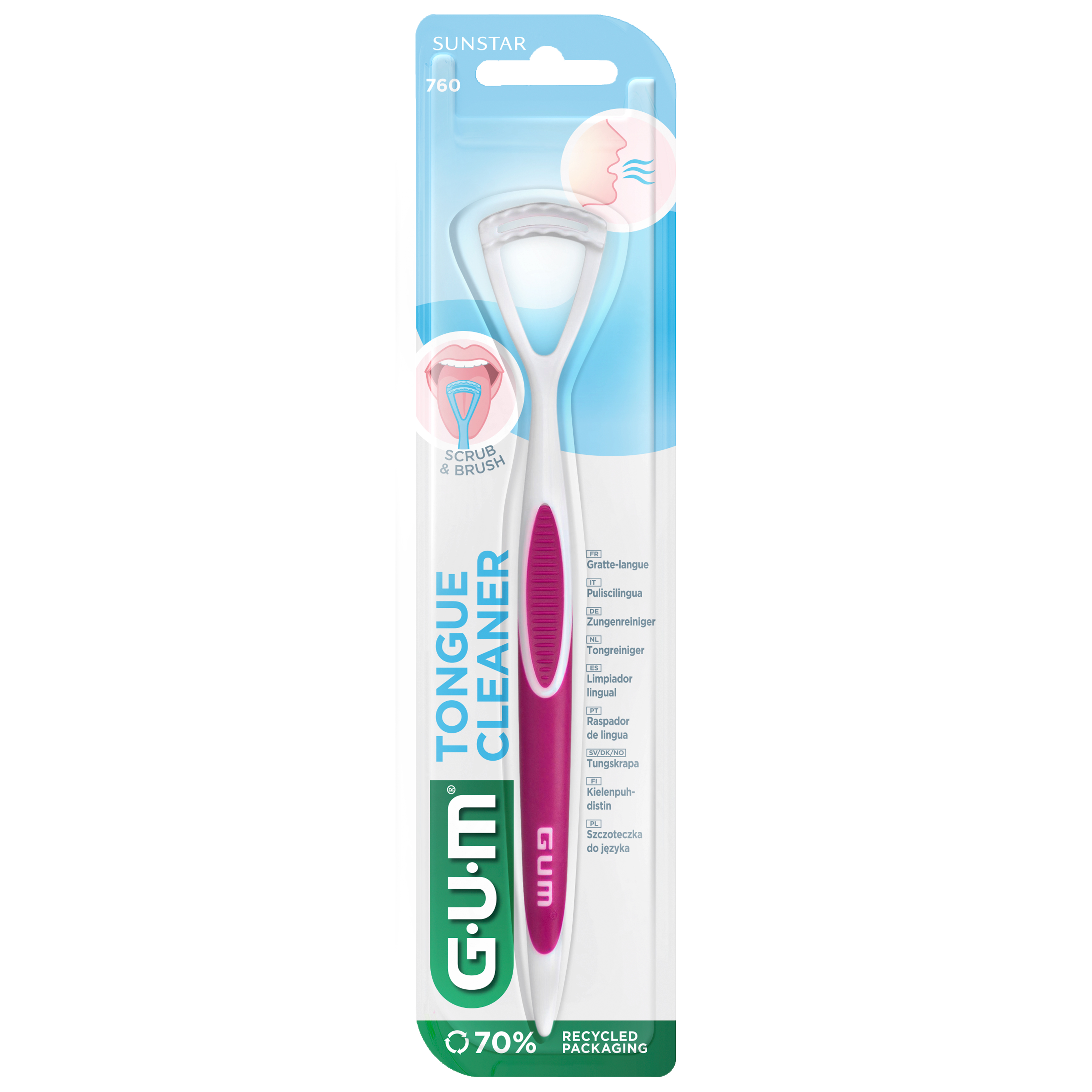 GUM® TONGUE CLEANER 2-in-1 šepetėlis ir grandiklis liežuviui