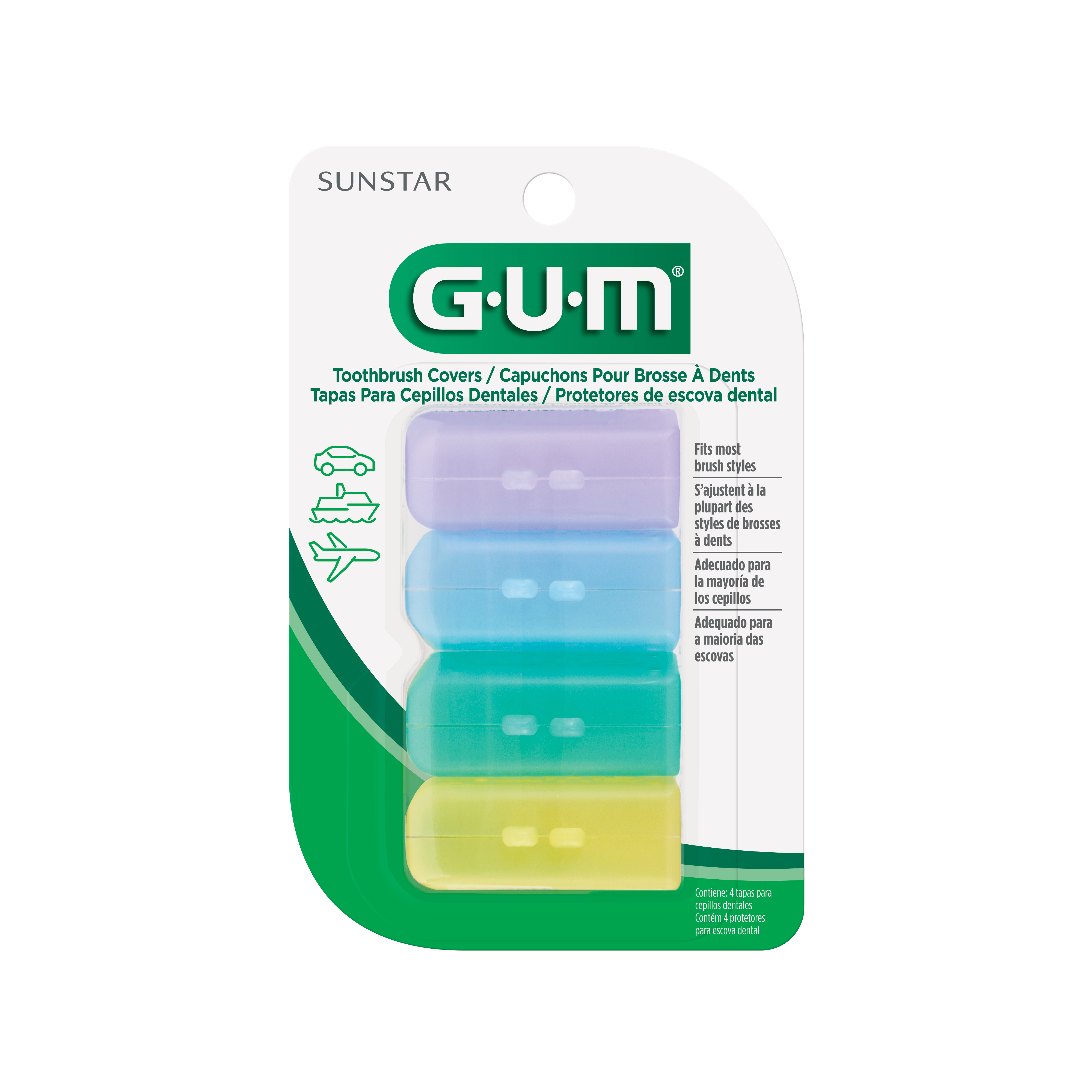 GUM Toothbrush Caps 4-Pack for Travel and Hygiene