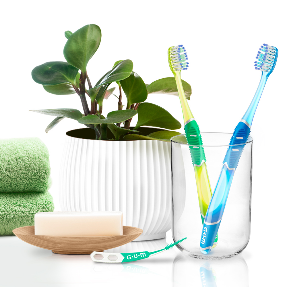 In-context-GUM-Tecnique-PRO-Two-Toothbrushes-in-a-glass-and-GUM-Soft-Picks-Advanced-into-the-bathroom-Amazon